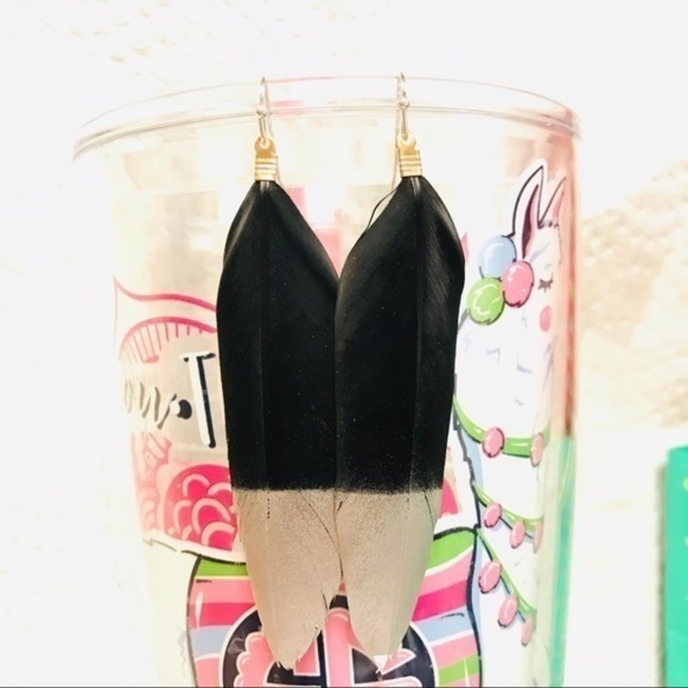Silver dipped black feather earrings​
